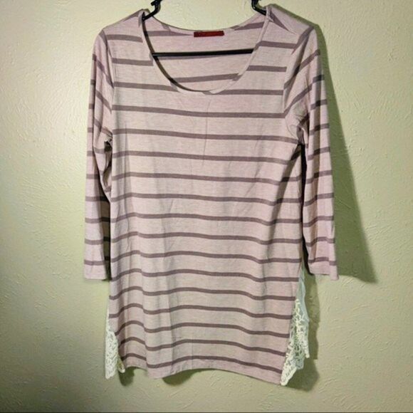 Red by BKE Purple Stripes Long Sleeve Tunic Top with Lace Side Details Sz. Small - Picture 4 of 10